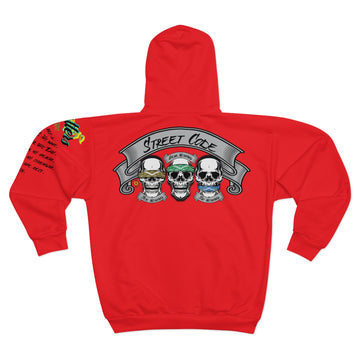 3 Wise Skulls Zip Hoodie Red