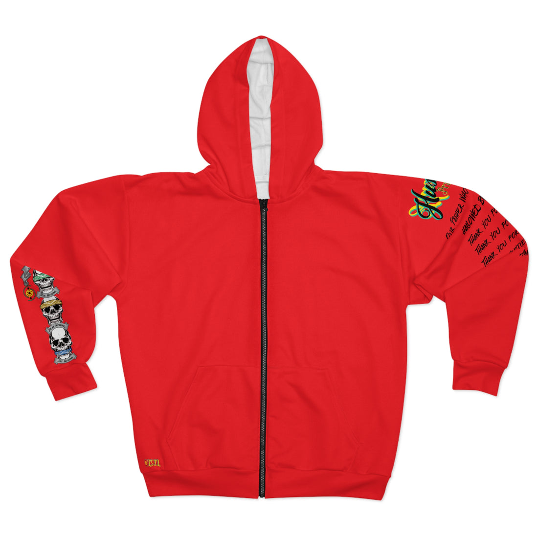 3 Wise Skulls Zip Hoodie Red